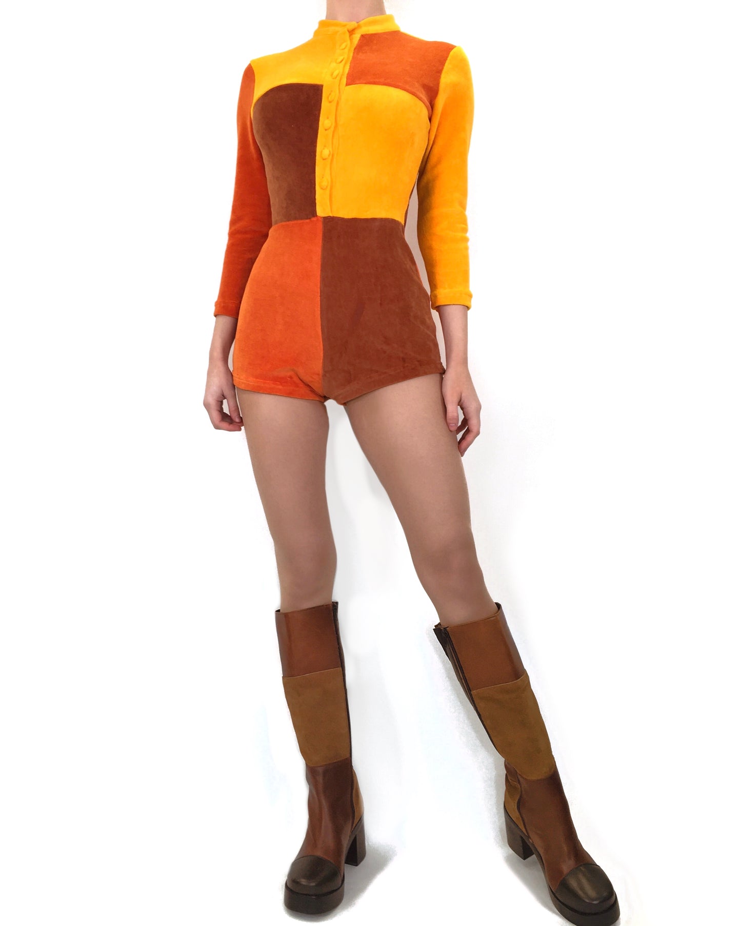 Load image into Gallery viewer, The Velvet Colour Block Playsuit in Lady Marmalade
