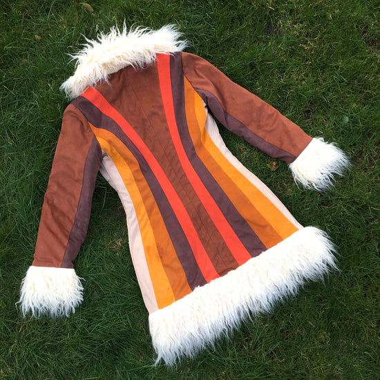 Womens SAMPLE - Patchwork Stripe Faux Fur Coat Size S
