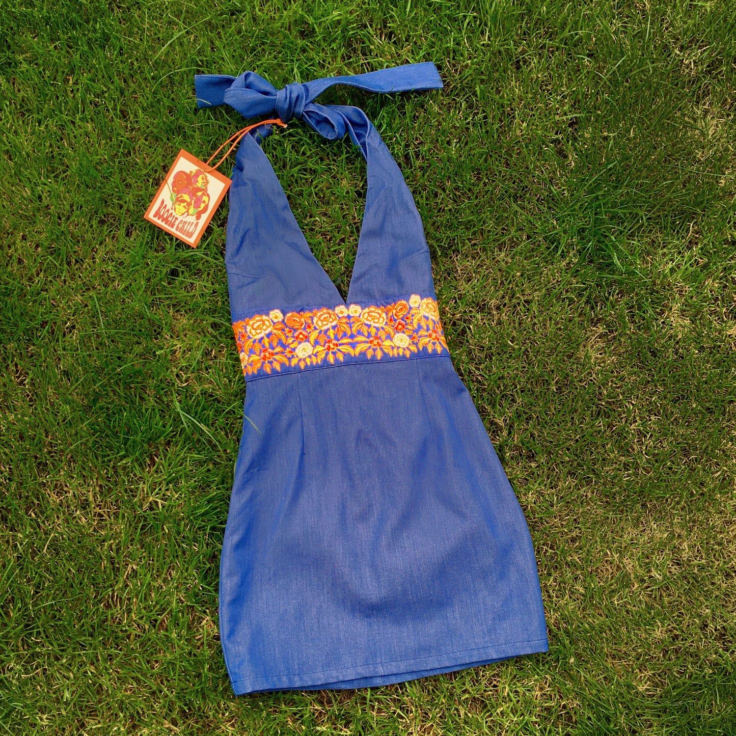 Womens SAMPLE - Blue Denim Halter Dress Size XS