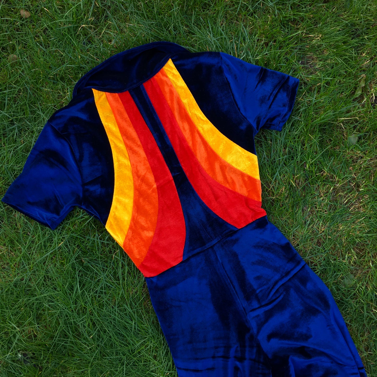 Womens SAMPLE - Rainbow Blue Velvet Jumpsuit Size XS